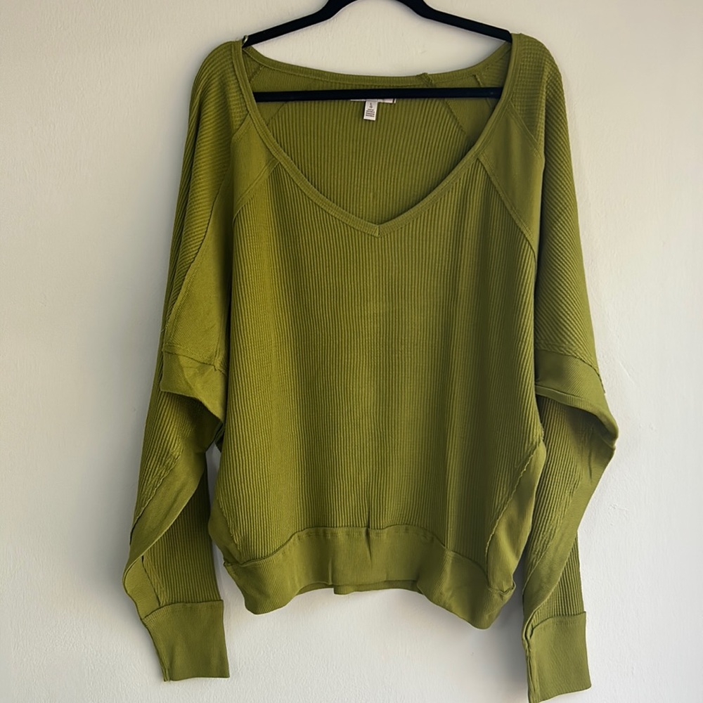 NWT Free People Santa Clara Long Sleeve Thermal Ferngully Green Large